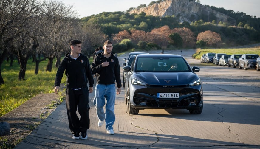 FC Barcelona players getting ready to drive a CUPRA