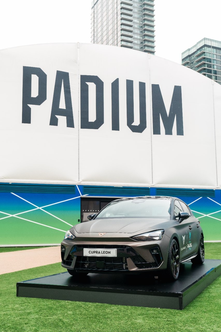 A CUPRA Leon outside Padium Padel at the Canary Wharf Grand Finale
