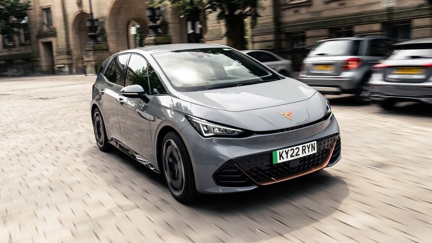 Angled view of a CUPRA Born in the street