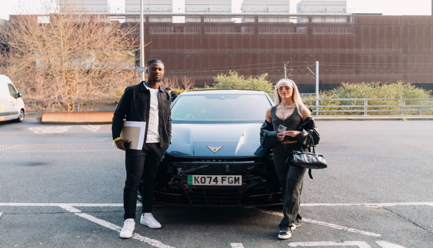 Manager Alisha Lehmann arriving in the CUPRA Tavascan