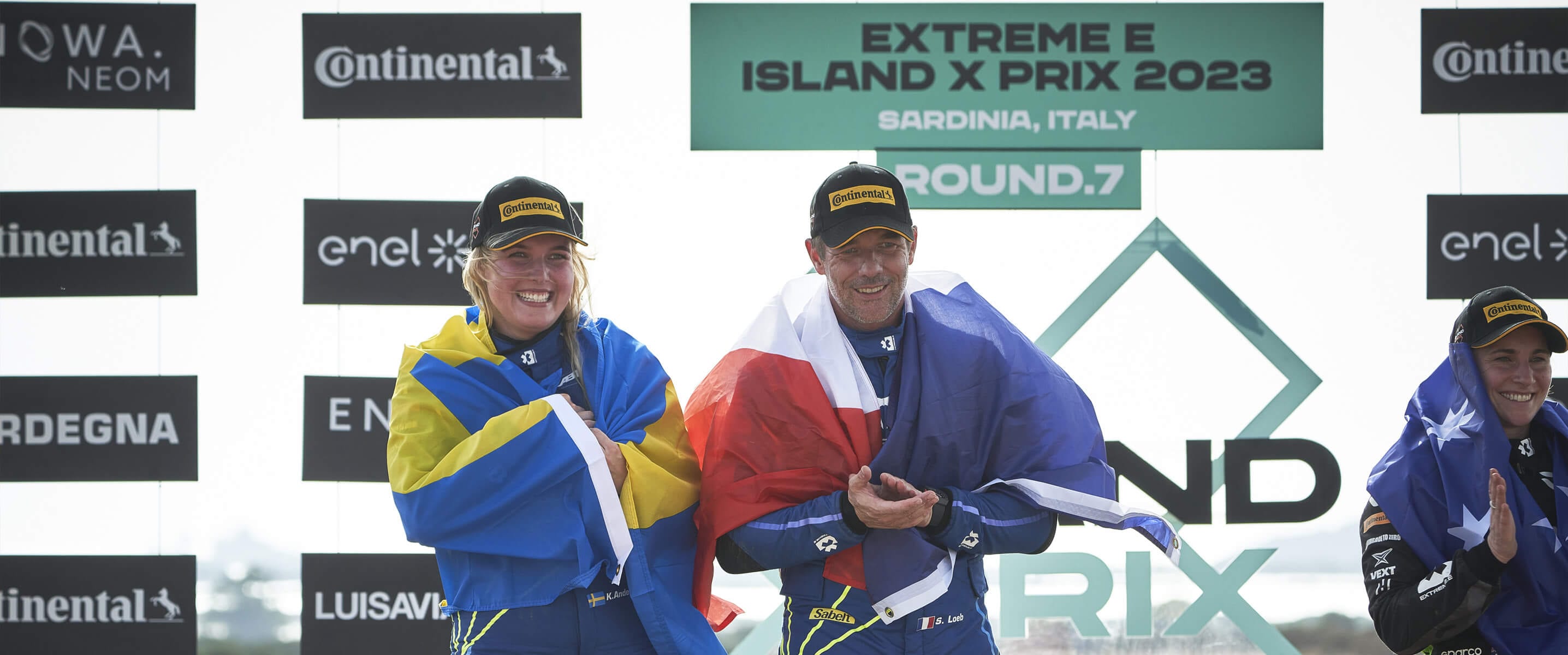 Klara Andersson and Sébastien Loeb celebrating a double podium finish