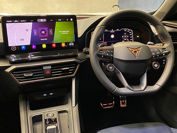 close up of a CUPRA steering wheel