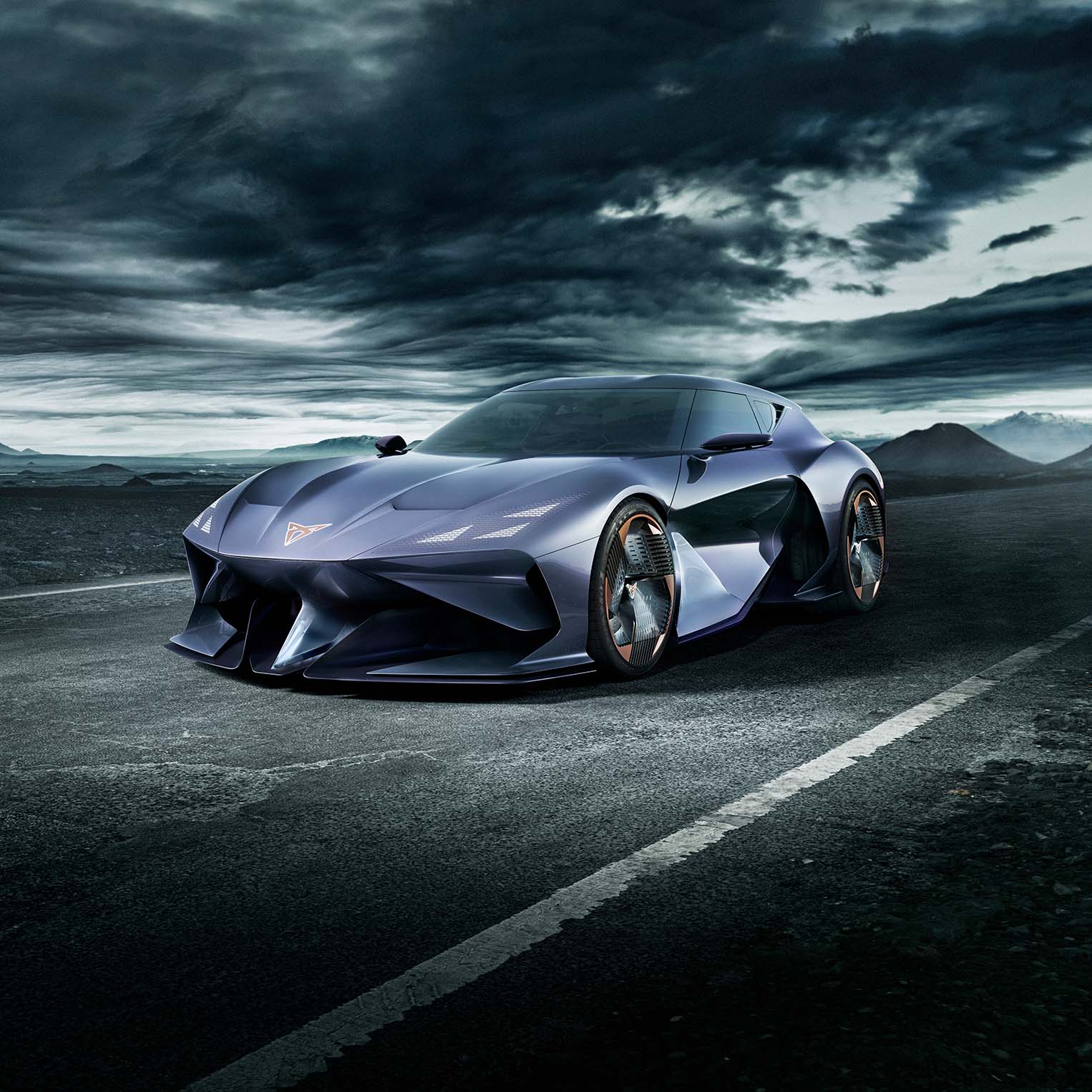 CUPRA DarkRebel Showcar in a dark and stormy setting