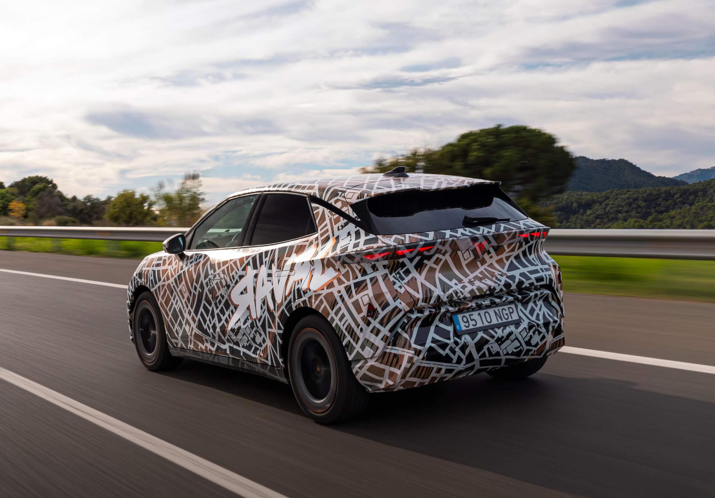 The new camouflaged CUPRA Raval on the road