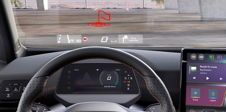travel assist feature demonstrated on the windscreen of a CUPRA Born