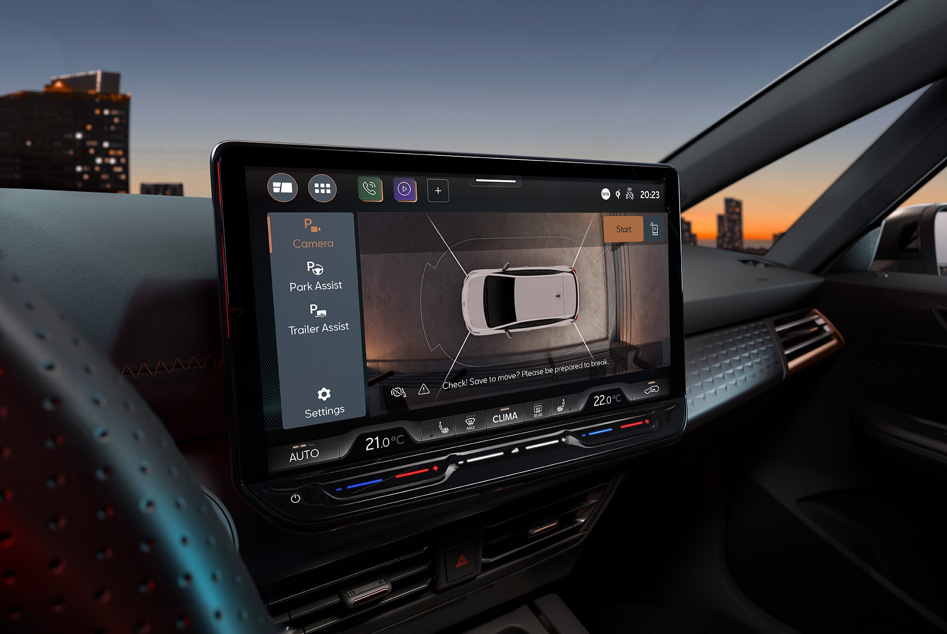 CUPRA Born top camera view of 12” infotainment online screen