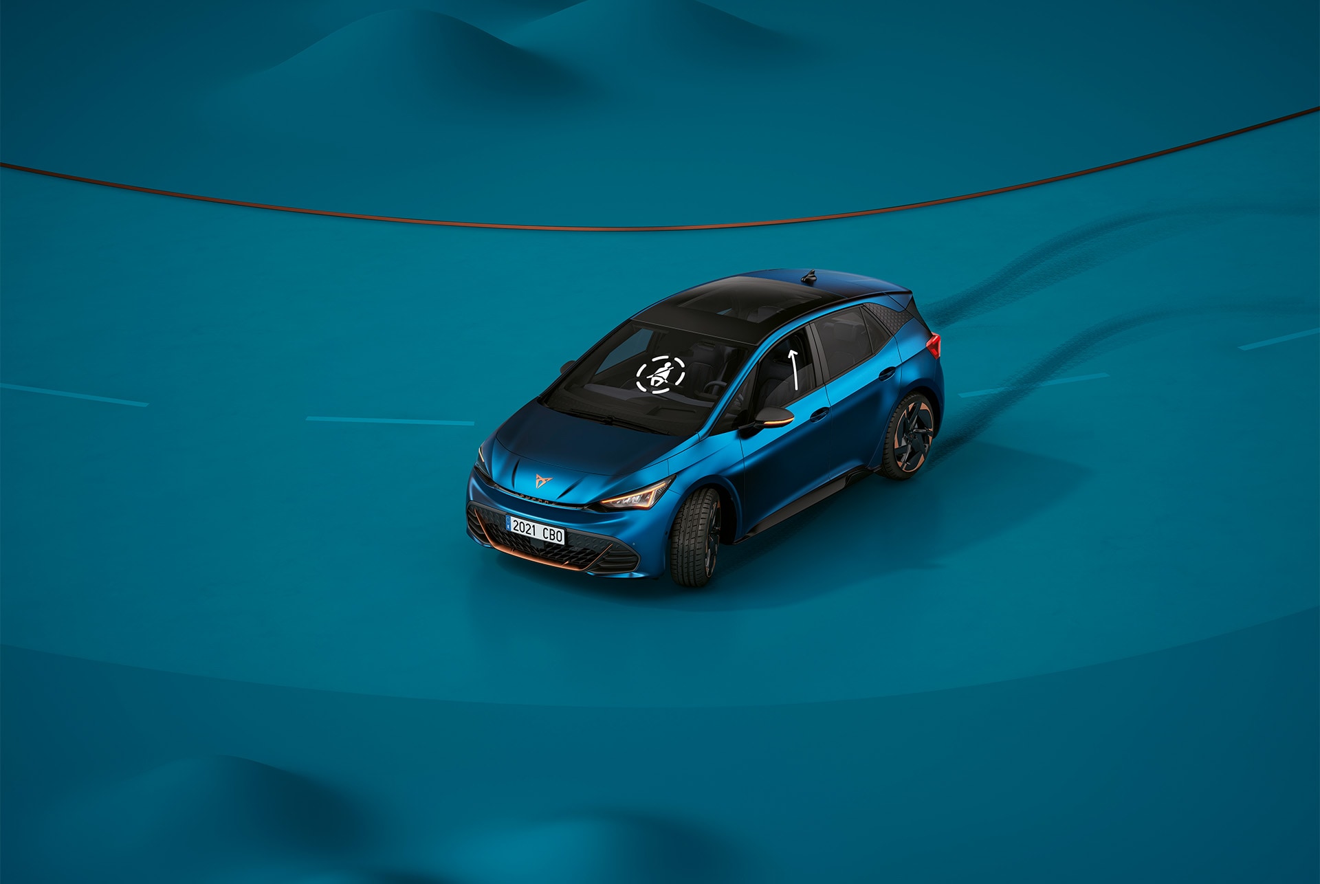 CUPRA Born Aurora Blue colour with pre-crash system assist