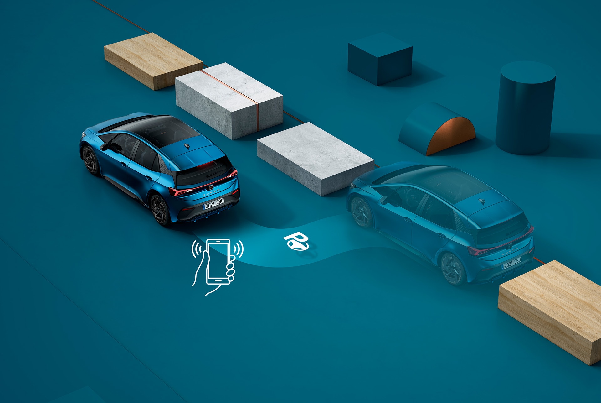 CUPRA Born Aurora blue colour with intelligent park assist car feature