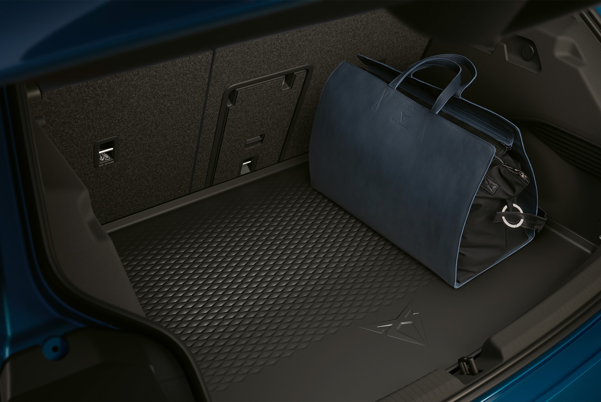 CUPRA Born interior view of the boot with a bag on it