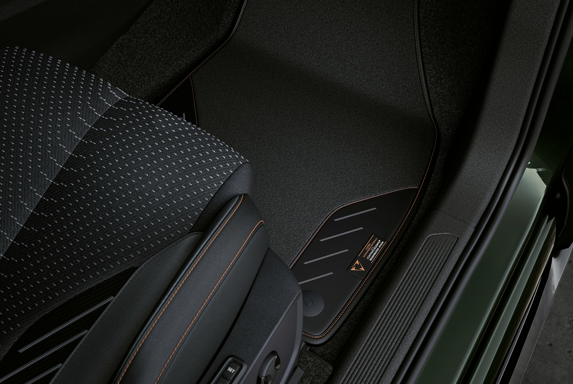 CUPRA Born interior view of the premium floor mats