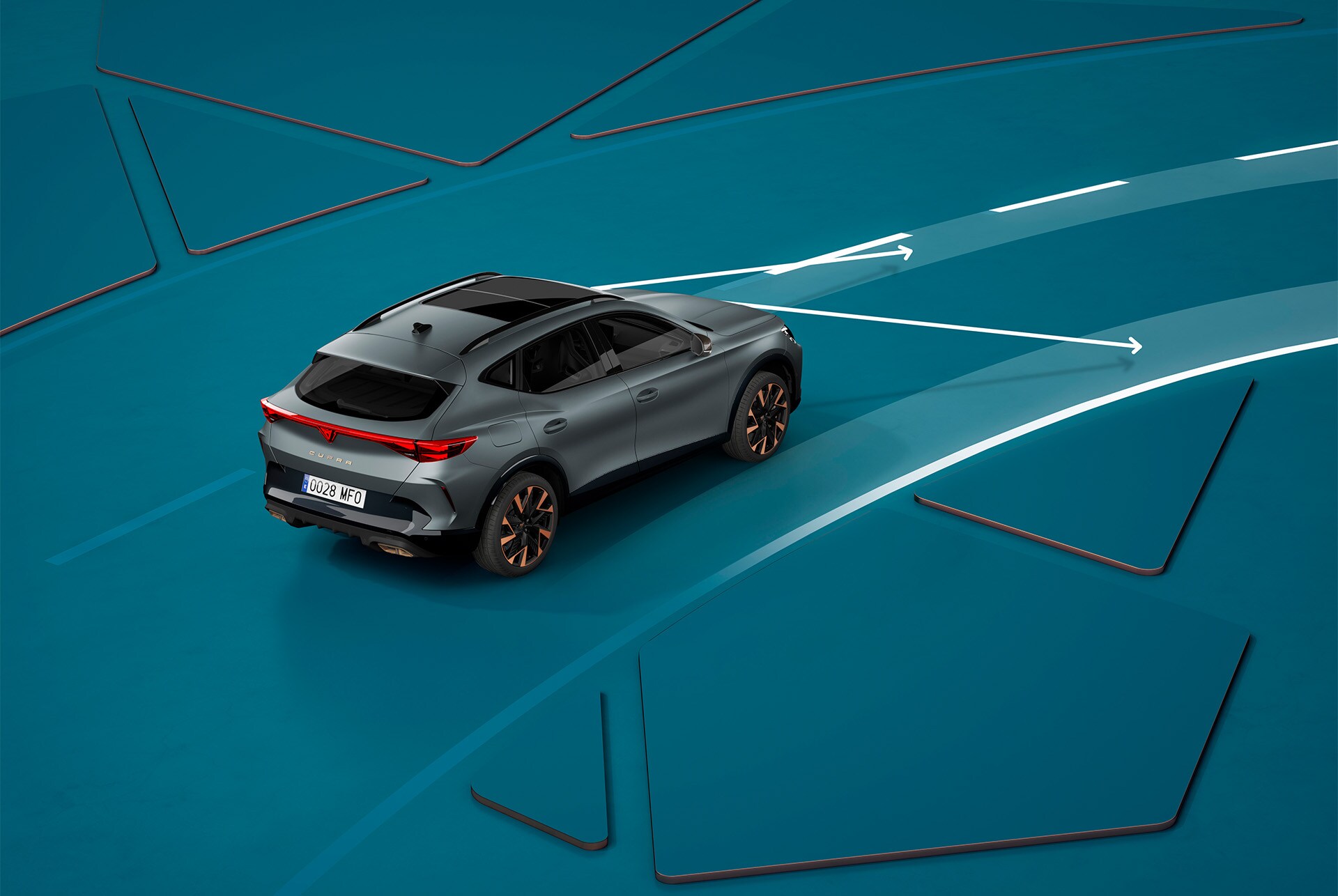 CUPRA Formentor 2026 lane assist plus demo, blue background visual demonstration.