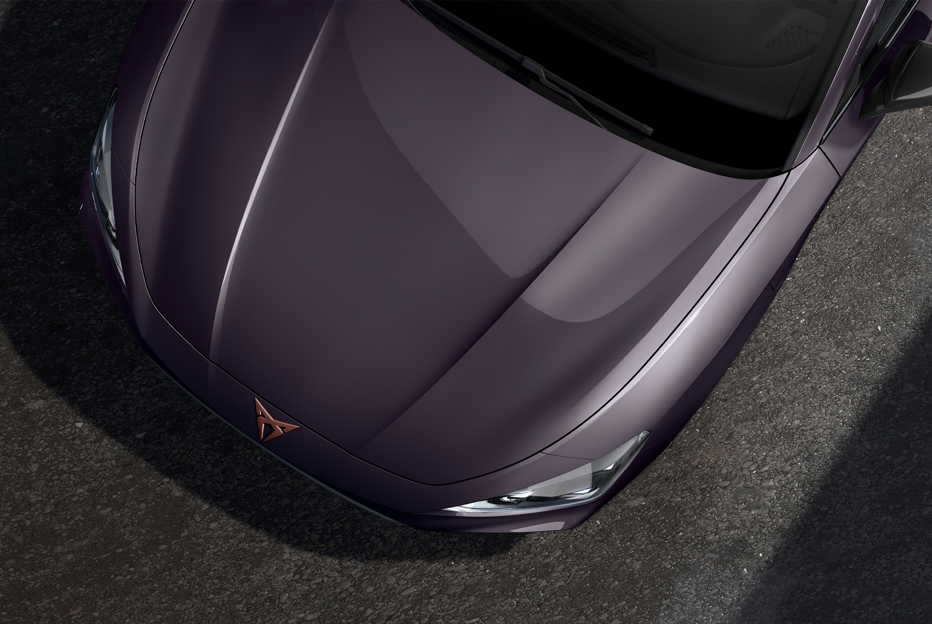 bird’s eye view of a dark void new cupra leon 2025 car hood