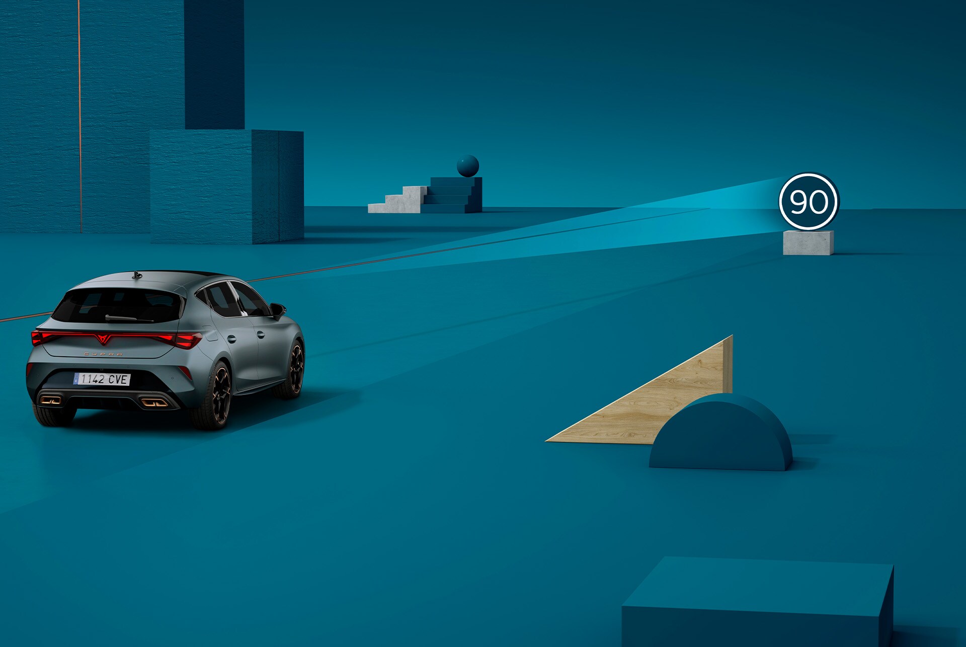how to use new Cupra Leon 2025 traffic sign recongnition technology, demo, blue background.