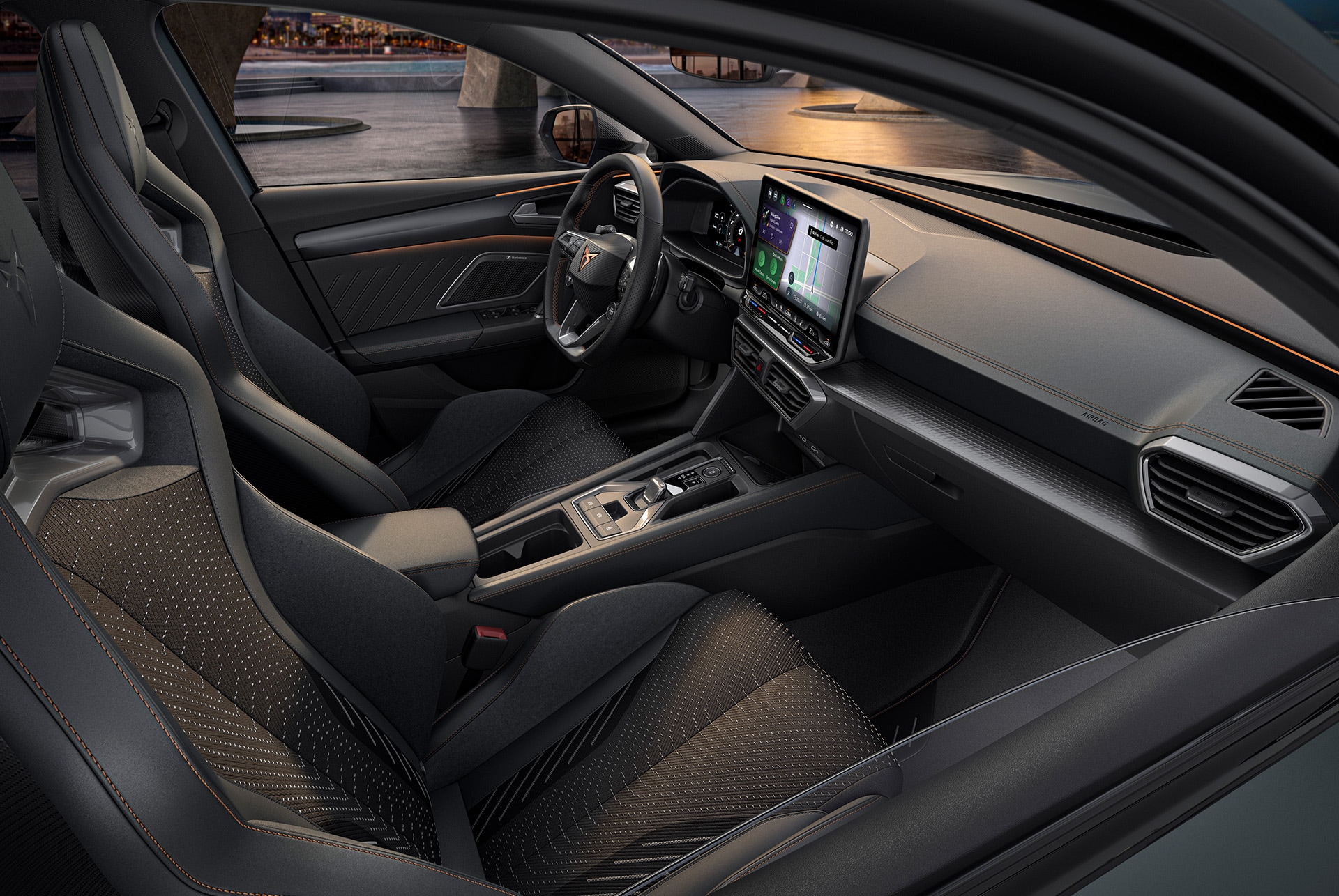 CUPRA Leon Estate 2025 extreme interior design, sporty cup bucket seats with heating and electric, with memory settings for both driver and front seat passenger.