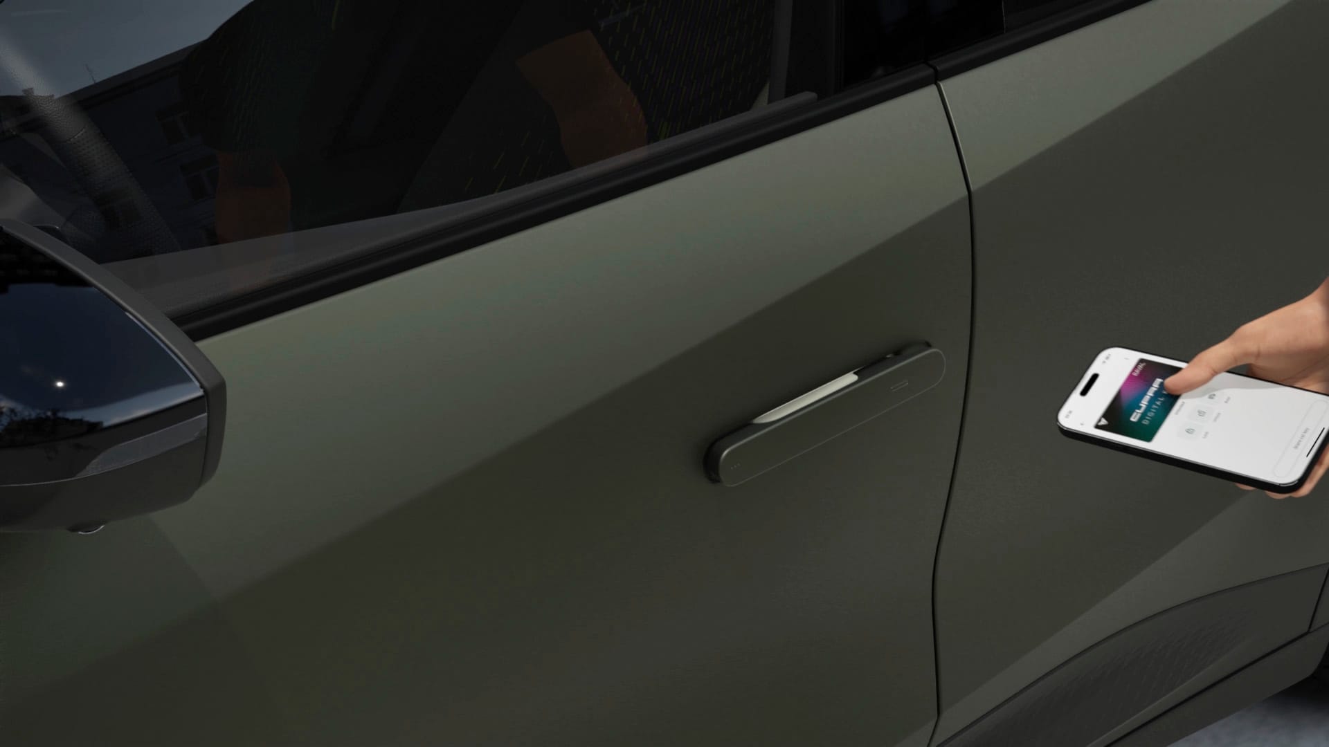 CUPRA Tavascan VZ mobile digital key phone in Century Bronze colour