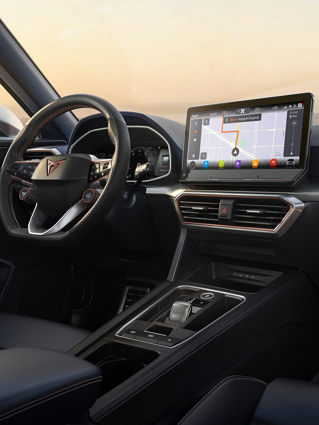 cupra connect voice control infotainment system with real-time traffic updates and alternative route suggestions