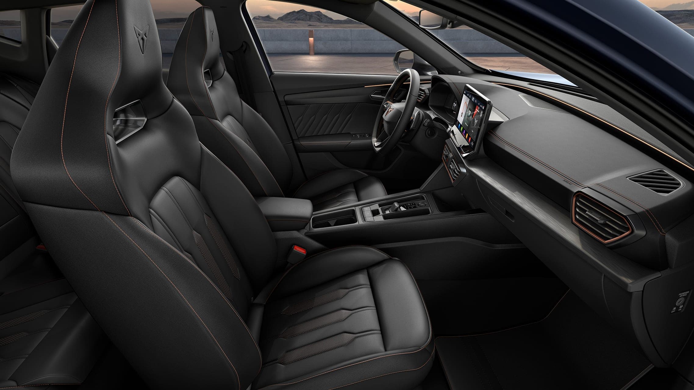 new cupra formentor interior with black leather bucket seats