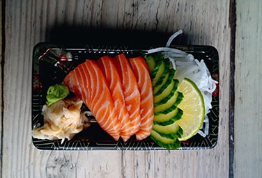 A platter of salmon sushi