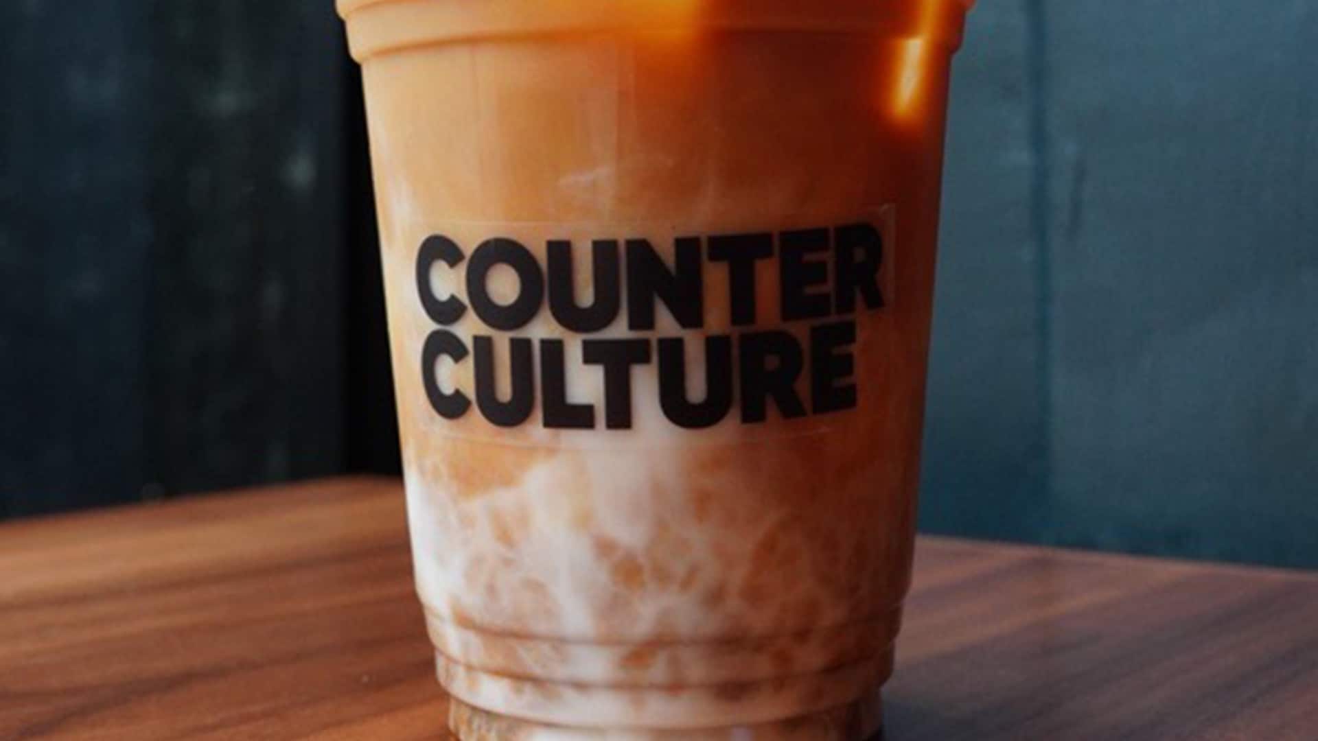 A smoothie in a Counter Culture container