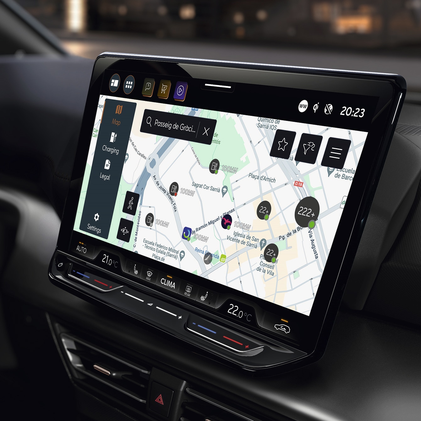 electric cupra born charging station map on infotainment system