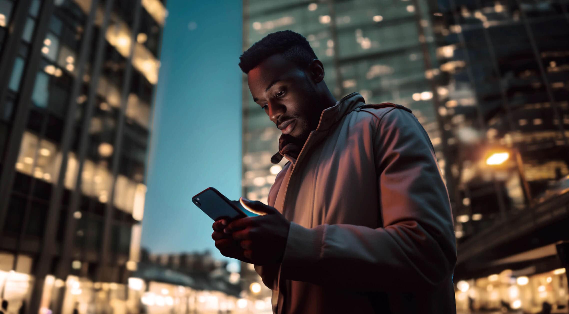 a man on his phone surrounded by high rise buildings a man on his phone surrounded by high rise buildings