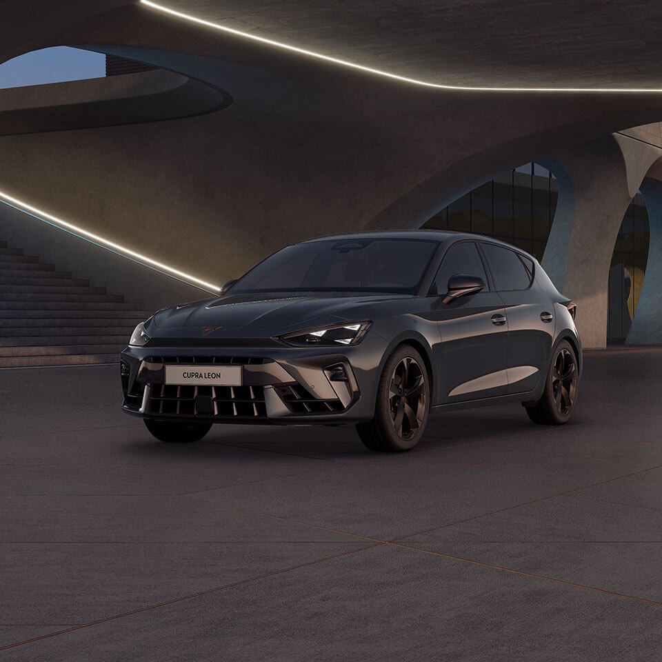 A CUPRA Leon parked beneath a bridge