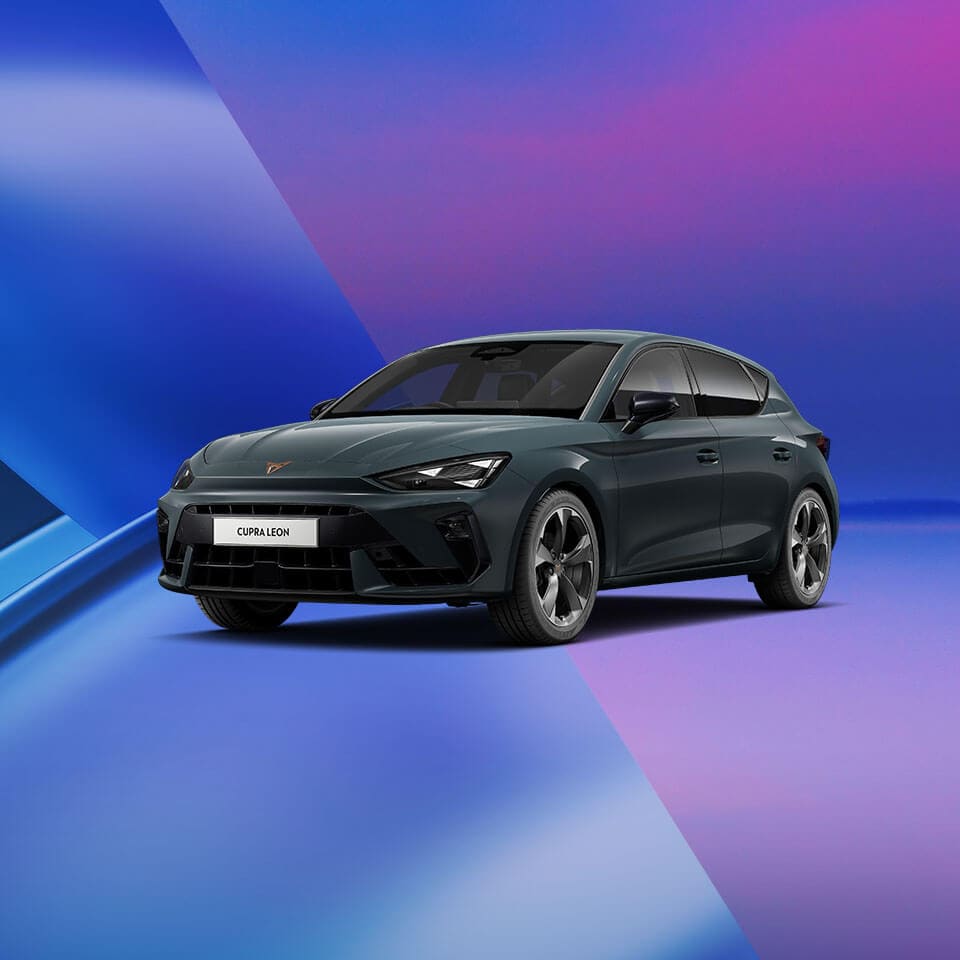 A CUPRA Leon on a purple and blue background