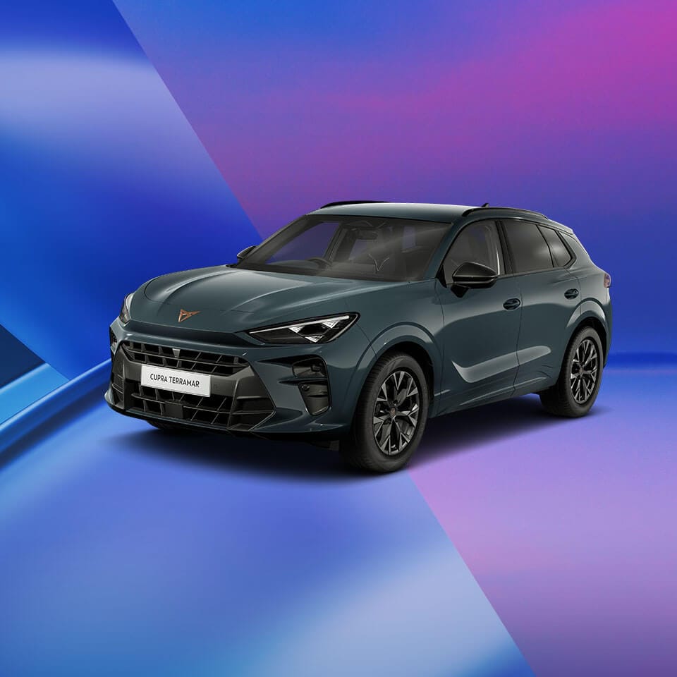 A CUPRA Terramar on a purple and blue background