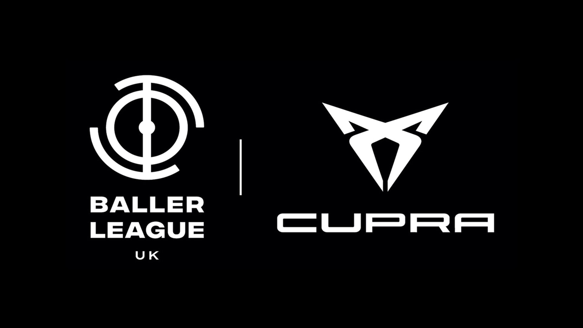 Black background with a white CUPRA logo and Baller League logo