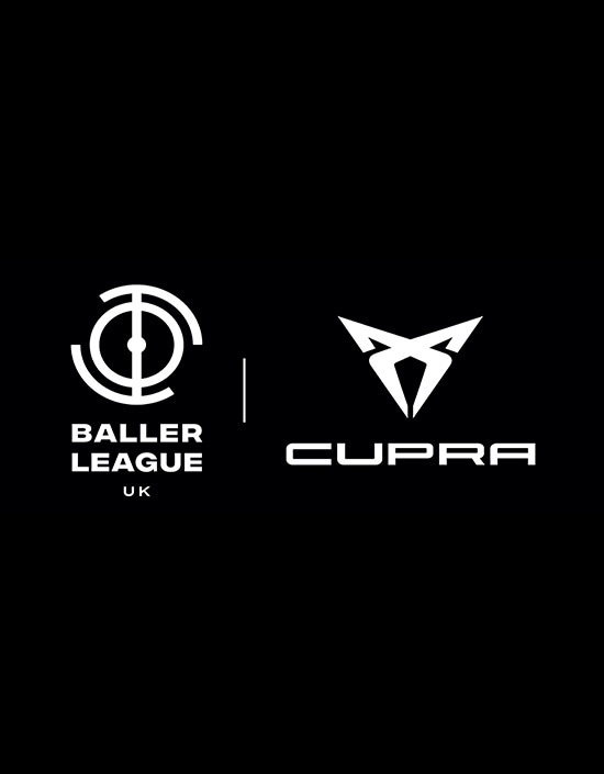 black background with a white CUPRA logo and Baller League logo