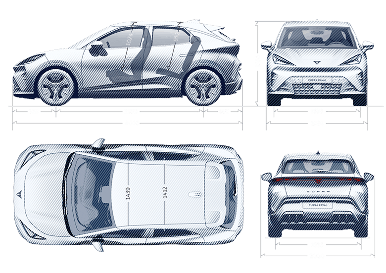 Dimension details of the CUPRA Raval Plus