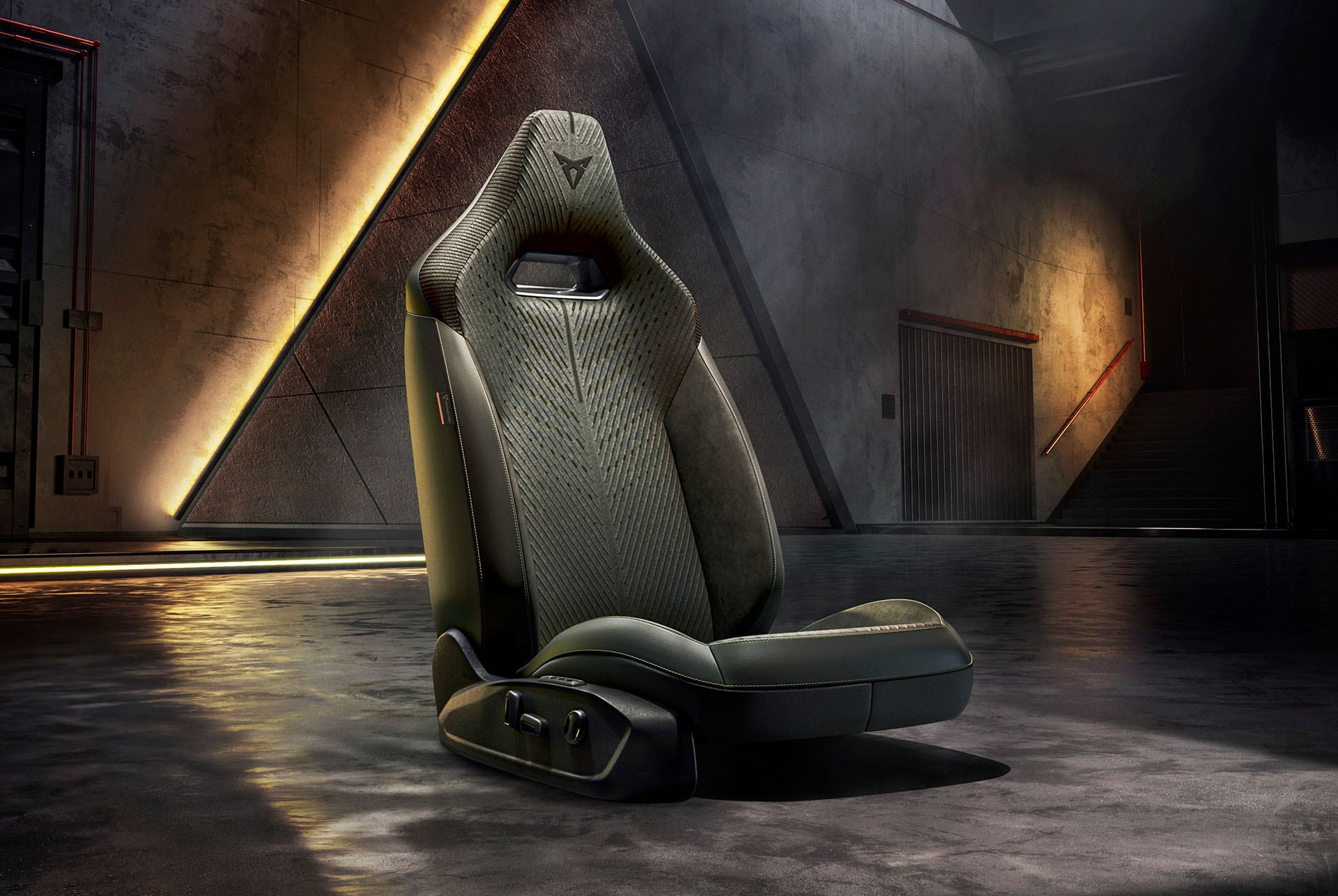 Interior view to showcase the tribe upholstery and the seats’ design detail.