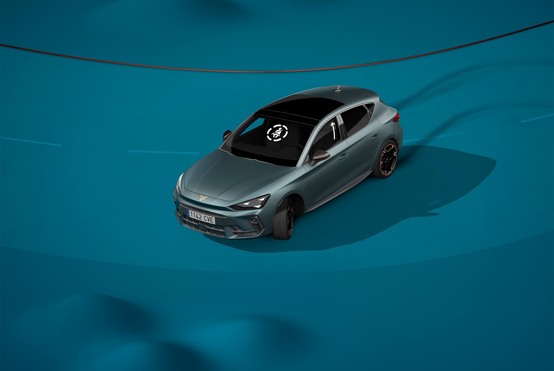 how to use cupra leon sportstourer pre crash assist system, visual demo with shapes and blue background